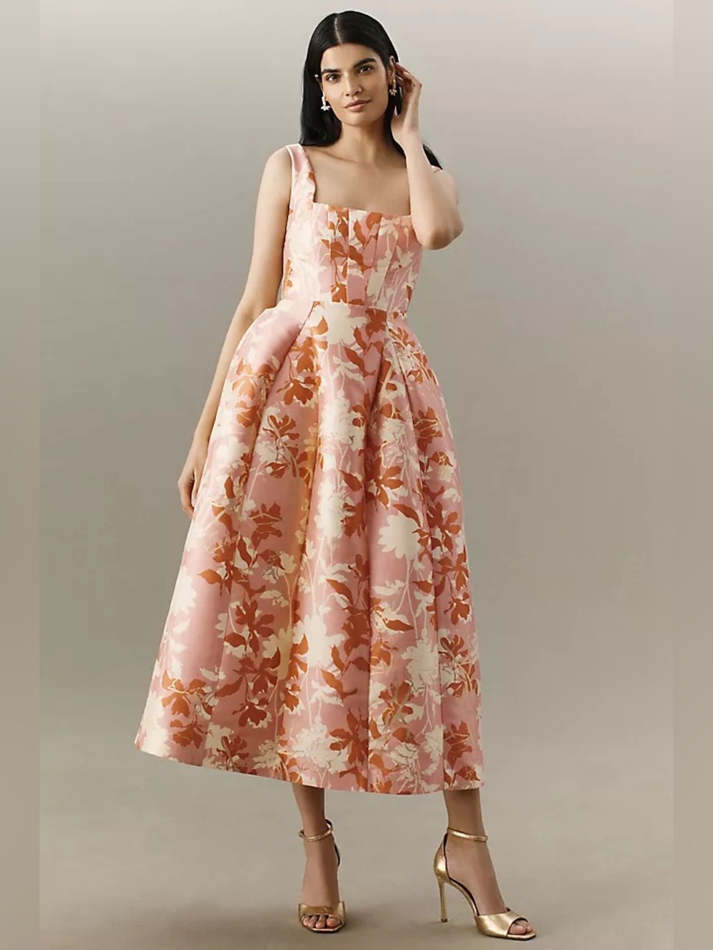 BHLDN Sleeveless Square-Neck Floral Fit & Flare Midi Dress Small Floral